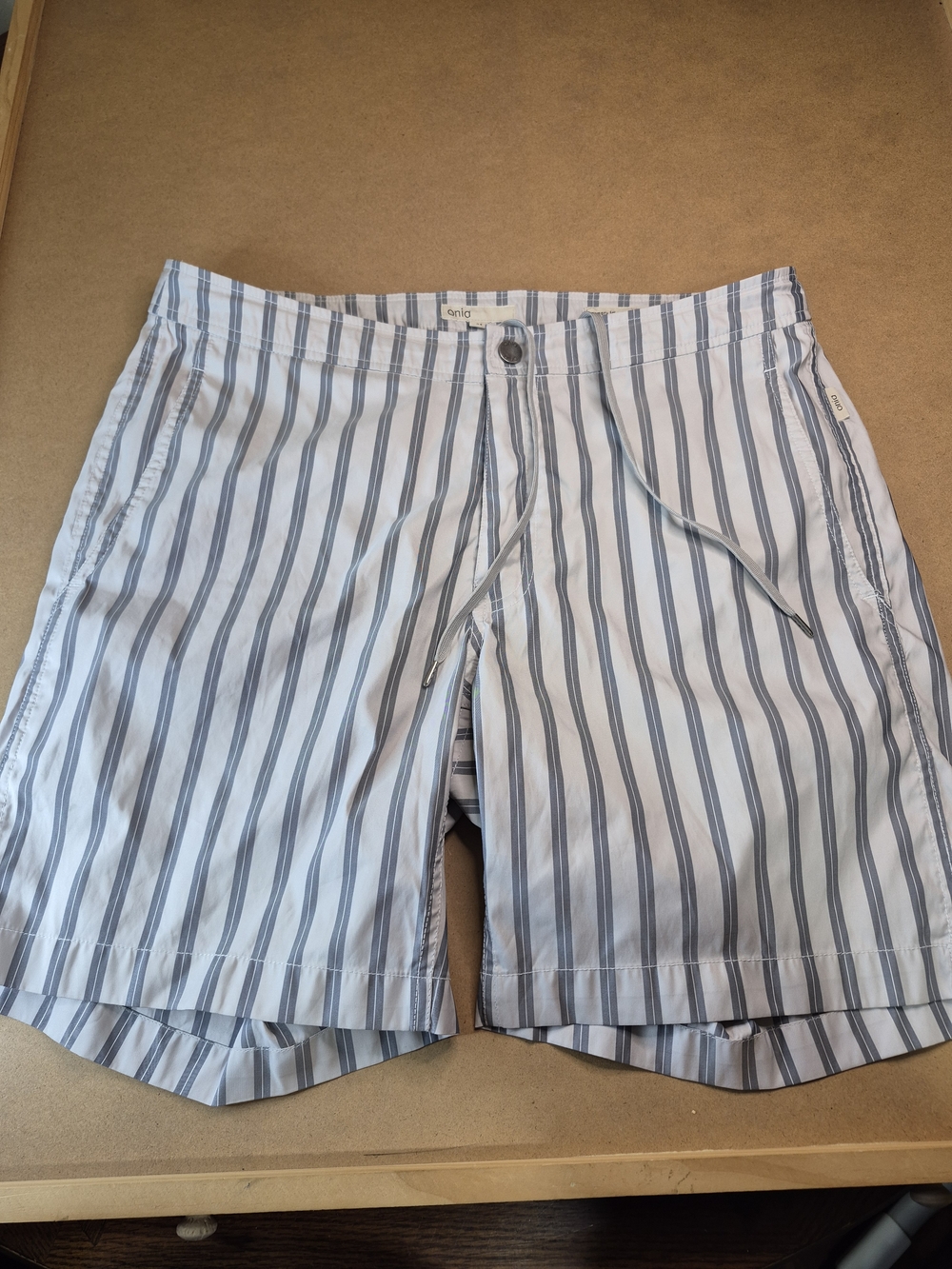 Onia Blue and White Striped Men’s Swim Hybrids